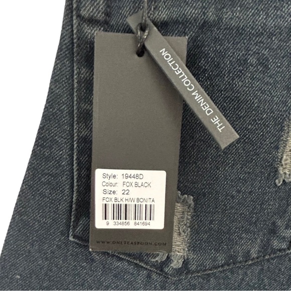 ONE Teaspoon Fox Black High Waist Bonita Distressed Denim Shorts Size 22 New - Picture 4 of 11